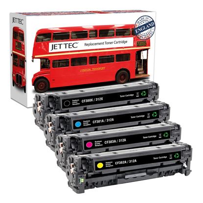 Picture of Red Bus Recycled HP 312A/X Black, Cyan, Magenta, Yellow (CF380X/1/2/3A) Toner Cartridge Multipack
